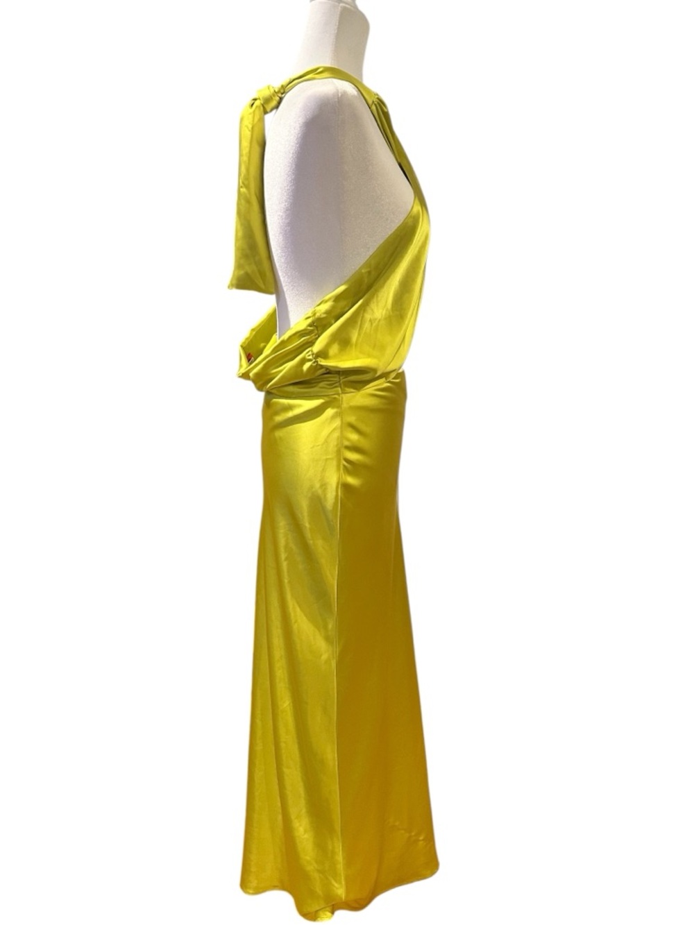 SIMON MILLER Satin Halter Chartreuse Prom Wedding Guest Long Slip Dress 10 - Picture 6 of 12